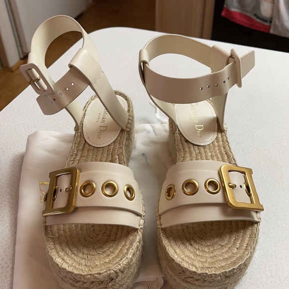 DIOR Off White 1121D-Dior Wedge Sandals NWT - Picture 6 of 12